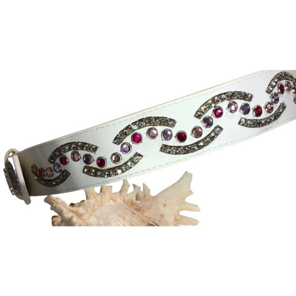 Christine Alexander Medium White Leather SWAROVSKI Bling BELT Western PINK FUSCH main image 4